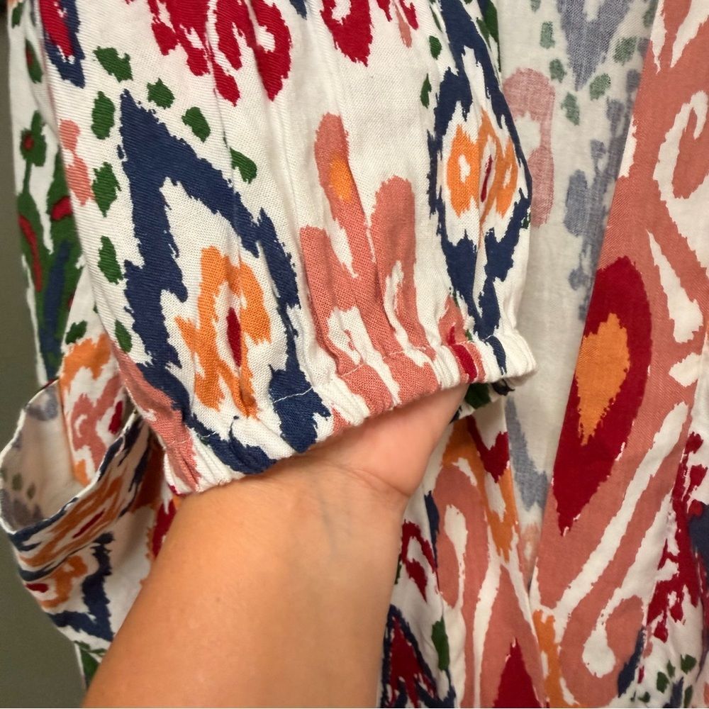 Zara Hanoi Kimono Ikat Print Open Front Cardigan Linen Blend No Belt Small - Picture 6 of 7